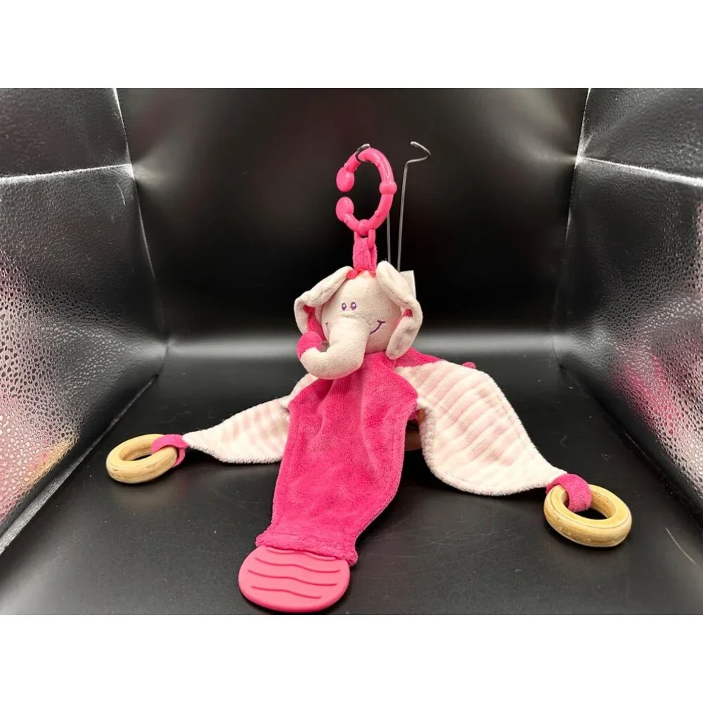 Stephan Baby Elephant Pink Plush Security Blanket Lovey Teether Rings Knot READ‎